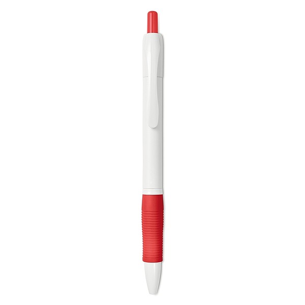 ALMERIDO Plastové kuličkové pero s gumovým úchopem, modrá n., červená