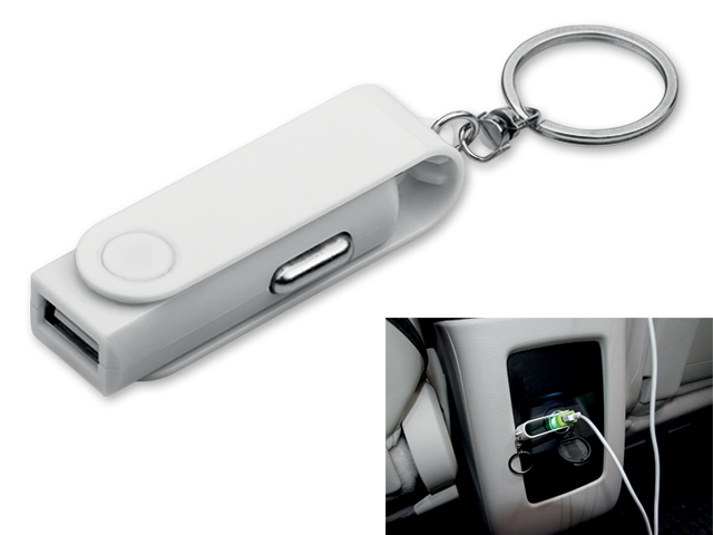 CARTECH plastový přívěsek - USB adaptér do auta, Bílá