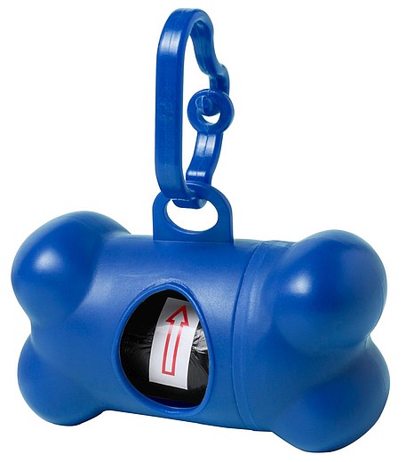ELIR Plastový zásobník ve tvaru kosti s 15 pytlíky na psí exkrementy s karabinkou, modrá