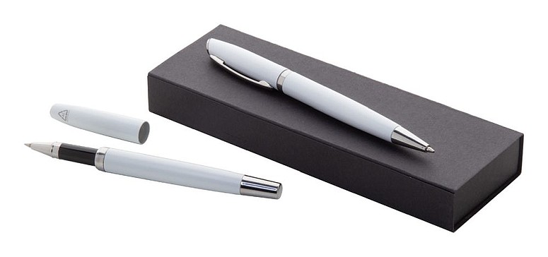 FERIT Kovové kuličkové pero v papírové krabičce, modrá náplň, bílá