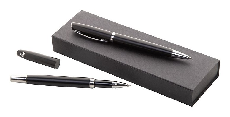FERIT Kovové kuličkové pero v papírové krabičce, modrá náplň, černá