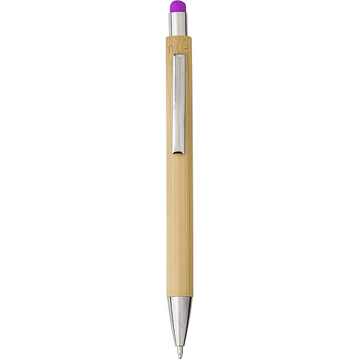 FINIRO Bambusové kuličkové pero s barevným stylusem, modrá náplň, fialové