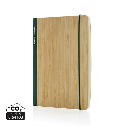 GRIOL Linkovaný zápisník A5 s bambusovými deskami a zelenými detaily, 160 stran