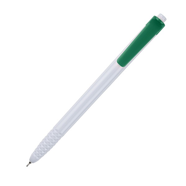 HAUSER CRYSTAL Bílé plastové kuličkové pero s modrou náplní, zelené