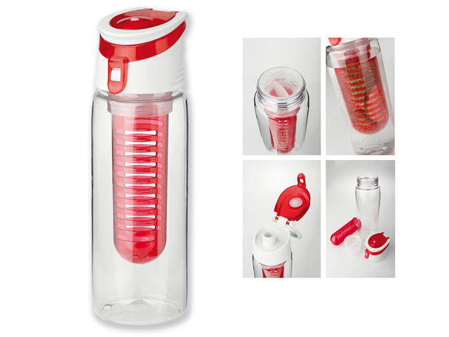 INFUSER plastová sportovní láhev s infuzérem, 700 ml, Červená