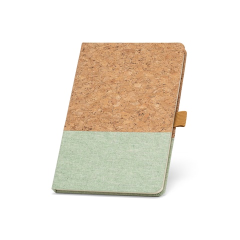 světle zelená KLEE. Zápisník A5 z korku a lnu s linkovanými listy, světle zelená