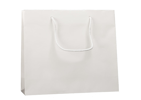 KOFIRA Papírová taška 32x10x27,5cm, bílá, křídový papír, lesklé lamino