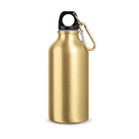 Saténově zlatá LANDSCAPE S. Hliníková sportovní láhev s karabinou 400 ml, saténově zlatá