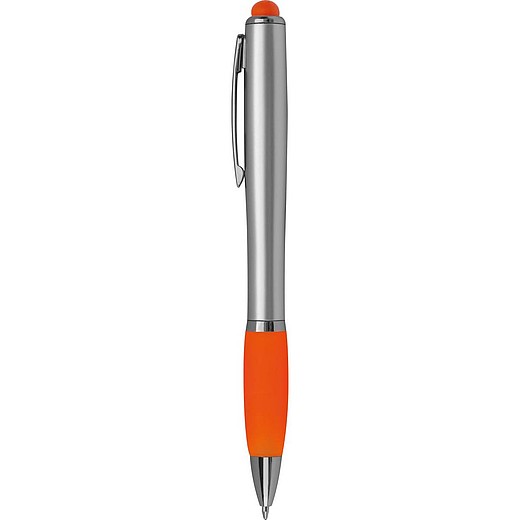 LEVENT Kuličkové pero se stylusem, modrá náplň, po vylaserování loga svítí modře, oranžové