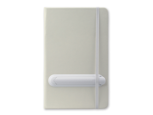 LINKED poznámkový zápisník s gumičkou a plastovým perem, Bílá