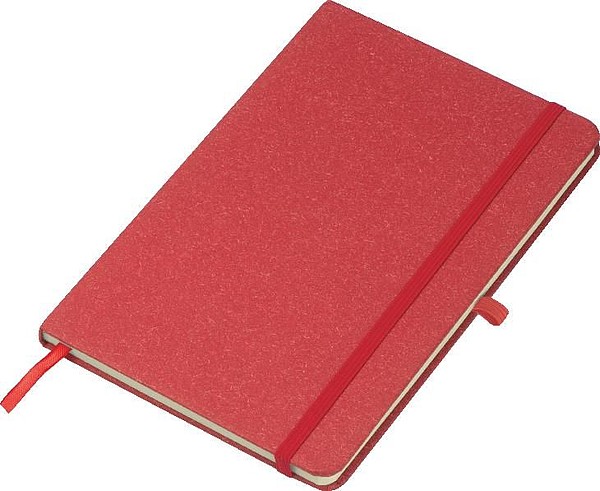 MAKAR Zápisník A5 se záložkou do kartonu, poutkem na kuličkové pero a elastickým zapínáním,červená
