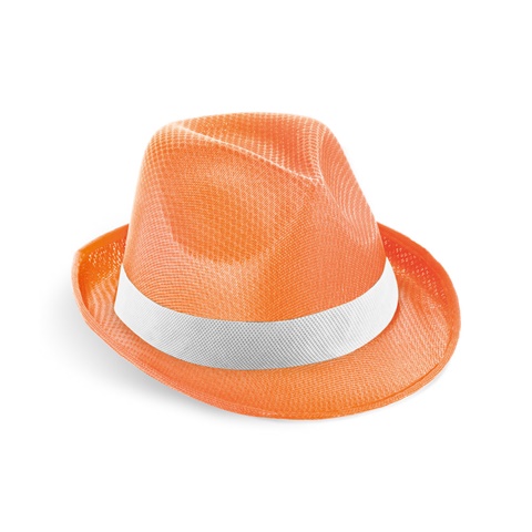 oranžová MANOLO POLI. Čepice z PP s bílou polyesterovou stuhou, oranžová