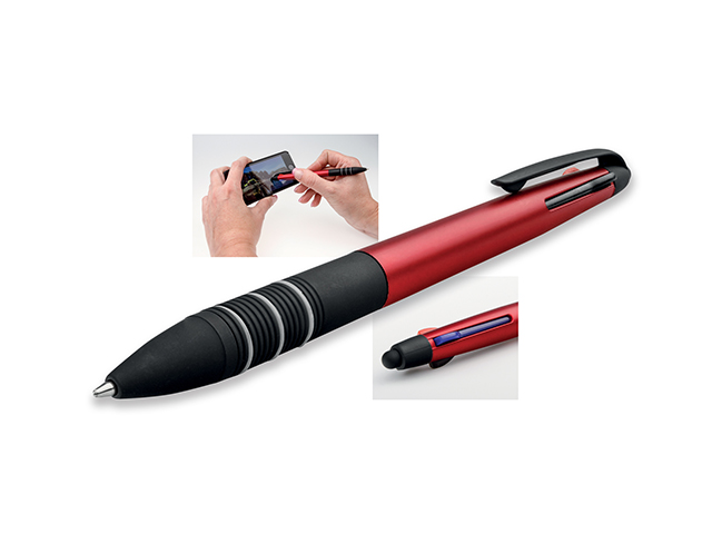 MULTIS plastové kuličkové pero 3 v 1, modrá, červená, černá náplň, Červená