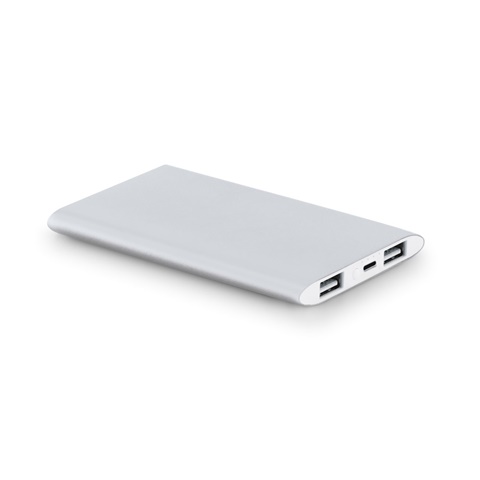 Saténově stříbrná NOBEL. Powerbanka 7 200 mAh ze recyklovaného hliníku (100% rAL), saténově stříbrná