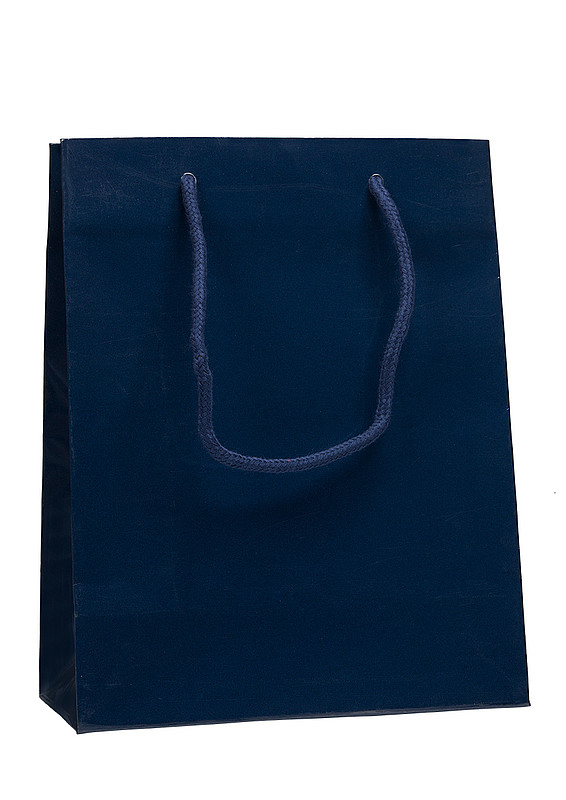 PRIMATA Papírová taška,rozměr 22x10x27,5cm, tmavě modrá, lamino lesk