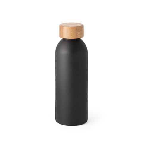 černá QUETA. Hliníková láhev s bambusovým víčkem 550 ml, černá