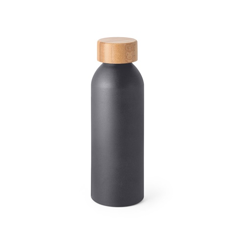 tmavě šedá QUETA. Hliníková láhev s bambusovým víčkem 550 ml, tmavě šedá