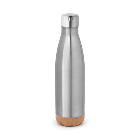 Saténově stříbrná SOLBERG. Termoska z nerezové oceli a korkovou základnou 560 ml, saténově stříbrná