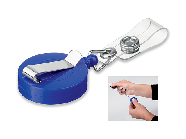 SWINNY plastový samonavíjecí držák s kovovým klipem, Královská modrá