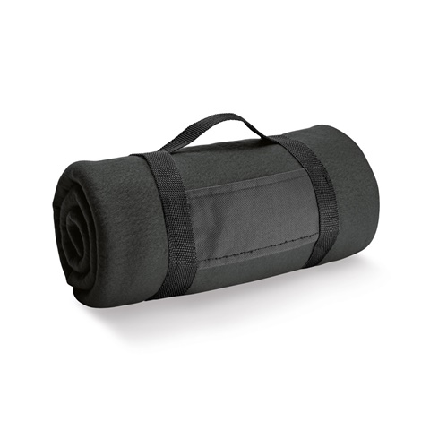 černá THORPE. Fleecová deka s odnímatelnou rukojetí (180 g/m²), černá