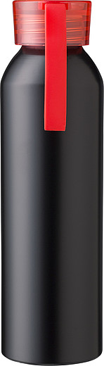 TULIN Černá hliníková láhev na pití, 650 ml, červená