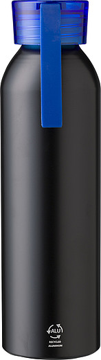 TULIN Černá hliníková láhev na pití, 650 ml, modrá