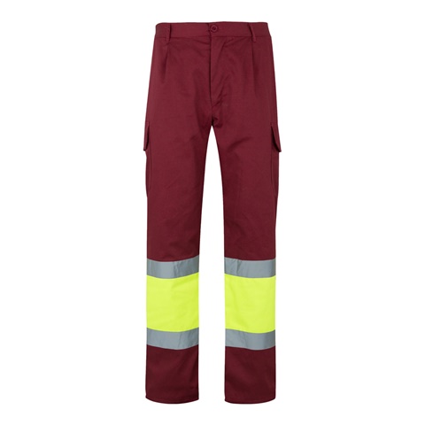 bordo VL ATHENA. Dvoubarevné keprové kalhoty (210 g/m²), podšité, s mnoha kapsami, z bavlny (20 %) a polyesteru (80 %), bordó, 2XL