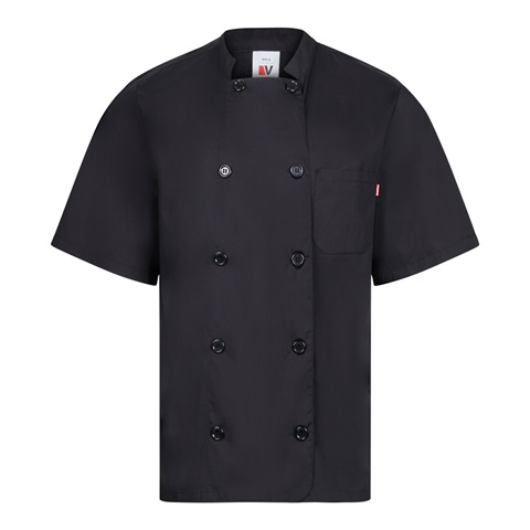 černá VL DURGA. Kuchyňská bunda s krátkým rukávem (110 g/m²) z bavlny (35 %) a polyesteru (65 %), černá, 2XL