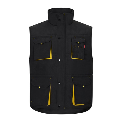 černá VL NERGAL. Vycpaná vesta, dvoubarevná, vícekapsová (120 g/m²), z polyesteru (100 %), černá, 2XL