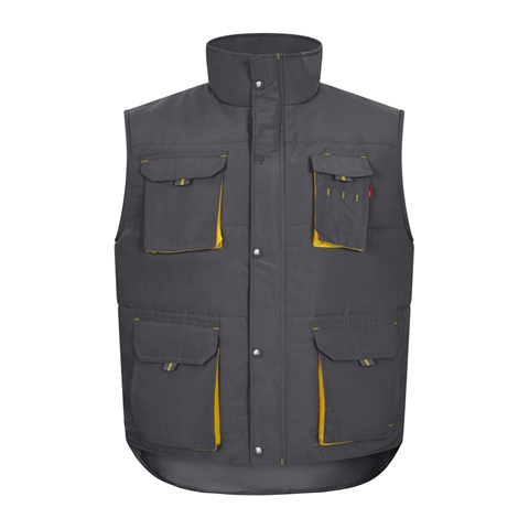 šedá VL NERGAL. Vycpaná vesta, dvoubarevná, vícekapsová (120 g/m²), z polyesteru (100 %), šedá, 2XL