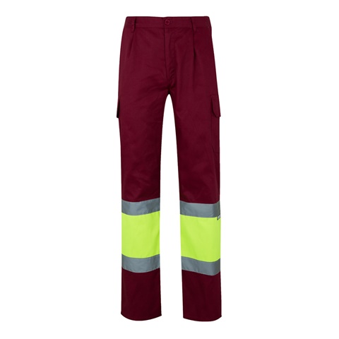 bordo VL POSEIDON. Dvoubarevné keprové kalhoty s více kapsami (210 g/m²), z bavlny (20 %) a polyesteru (80 %), bordó, 2XL