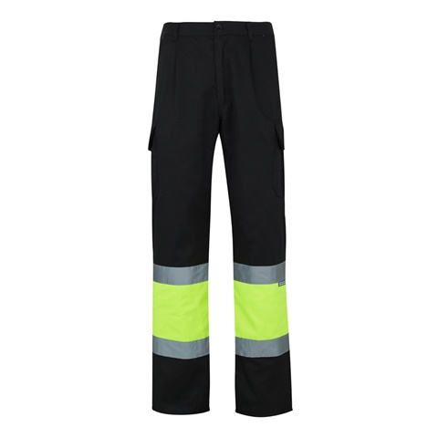 černá VL POSEIDON. Dvoubarevné keprové kalhoty s více kapsami (210 g/m²), z bavlny (20 %) a polyesteru (80 %), černá, 2XL