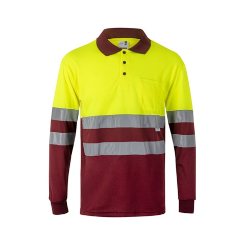 bordo VL VULCAN. Dvoubarevná polokošile z ptačí perspektivy (160 g/m²) s dlouhým rukávem, z polyesteru (100 %), bordó, 2XL