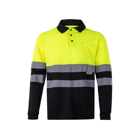 černá VL VULCAN. Dvoubarevná polokošile z ptačí perspektivy (160 g/m²) s dlouhým rukávem, z polyesteru (100 %), černá, 2XL