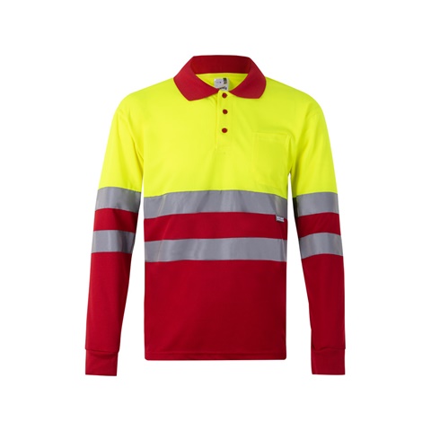 červená VL VULCAN. Dvoubarevná polokošile z ptačí perspektivy (160 g/m²) s dlouhým rukávem, z polyesteru (100 %), červená, 2XL