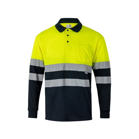 modrá VL VULCAN. Dvoubarevná polokošile z ptačí perspektivy (160 g/m²) s dlouhým rukávem, z polyesteru (100 %), modrá, 2XL