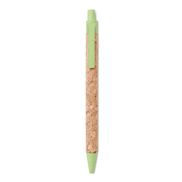 ADUBO Ekologické kuličkové pero s korkovým tělem a ekologickými doplňky, modrá n., zelená