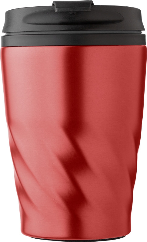 AKLAVIK Termohrnek s víčkem, kombinace nerez, plast, 325ml, červený