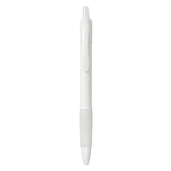 ALMERIDO Plastové kuličkové pero s gumovým úchopem, modrá n., bílá