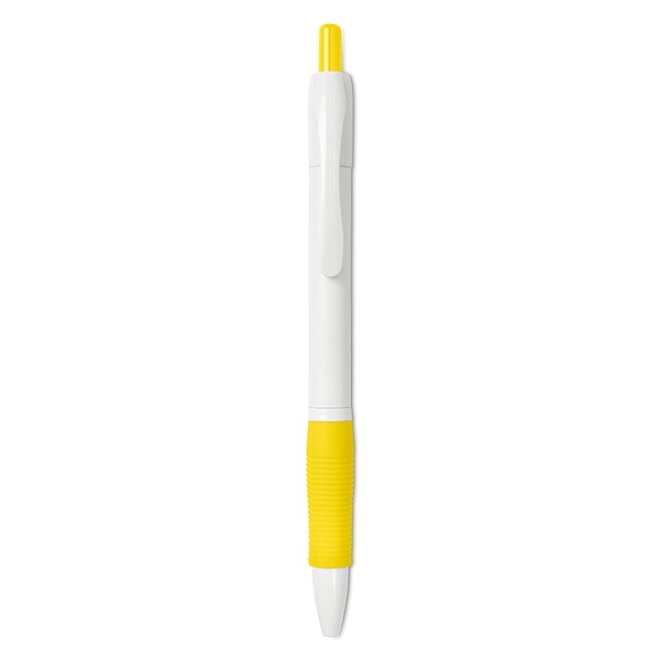 ALMERIDO Plastové kuličkové pero s gumovým úchopem, modrá n., žlutá