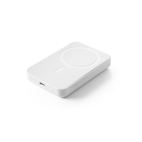 bílá AMPERE 5. Magnetická power banka 5 000 mAh s 15W superrychlou bezdrátovou nabíječkou ve recyklovaného ABS (100% rABS), bílá