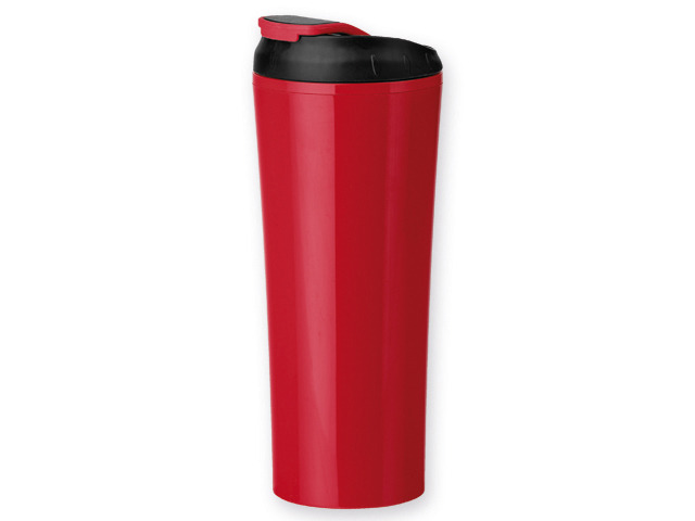 ANDRE plastový termohrnek s dvojitou stěnou, 450 ml, Červená