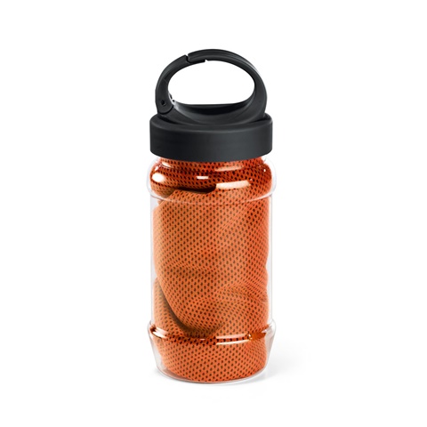 ARTX PLUS. Polyamidový a polyesterový sportovní ručník s obalem ve tvaru láhve, oranžová