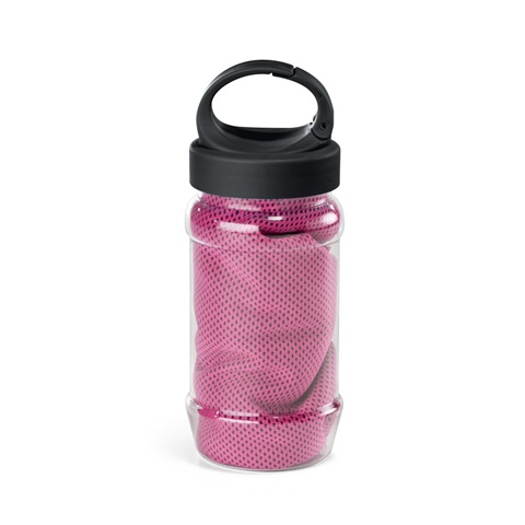 ARTX PLUS. Polyamidový a polyesterový sportovní ručník s obalem ve tvaru láhve, růžová