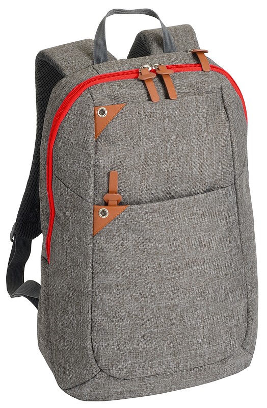 BALATER Šedý batoh na záda s přihrádkou na notebook, s červeným zipem