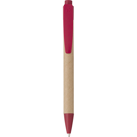 BAZIL Kuličkové pero z lepenky a pšeničné slámy, modrá náplň, červené