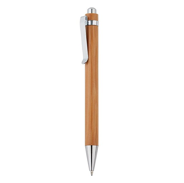 BERBO Bambusové kuličkové pero, černá náplň, stříbrné