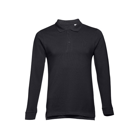tmavě modrá BERN. Pánské polo tričko s dlouhým rukávem z mykané bavlny, tmavě modrá, L