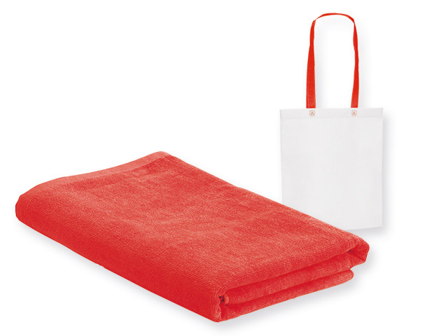 BOHOL bavlněná osuška, 320 g/m2 s taškou z netkané textilie, Červená