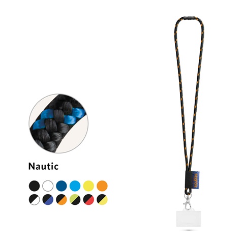 BRIDPORT. SADA šňůrky na krk NAUTIC Dlouhá (Ø 7 mm) s karabinou 9 mm, bezpečnostní sponou Ø 7 mm a pevným pouzdrem na odznak/kartu 91 x 68 mm, 303 - modrá